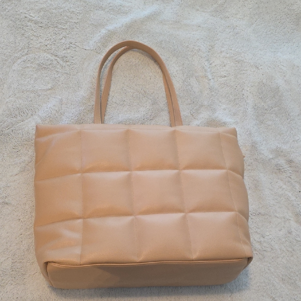 Chic Quilted Tan Tote Bag